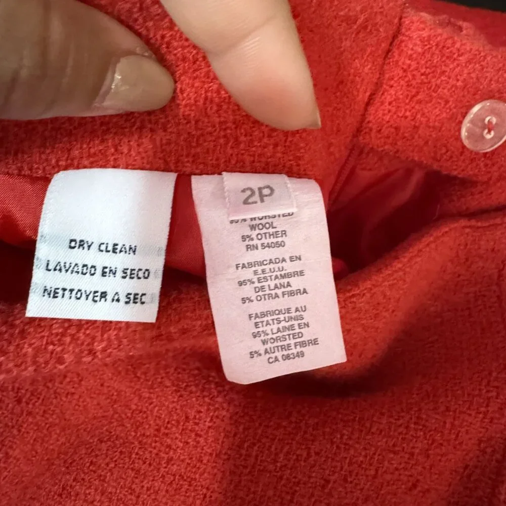 Vintage Christian Dior Womens Red Wool Skirt Suit Set 2P Jacket & Skirt USA